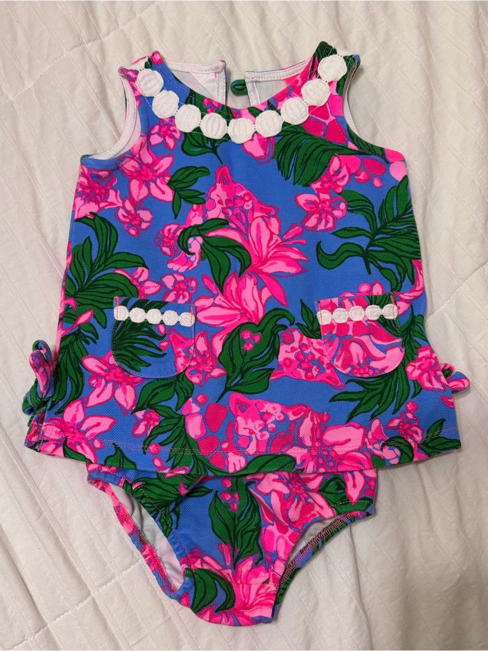 Lilly Pulitzer Blue Floral Pink Accent Girls Dress with matching undies.